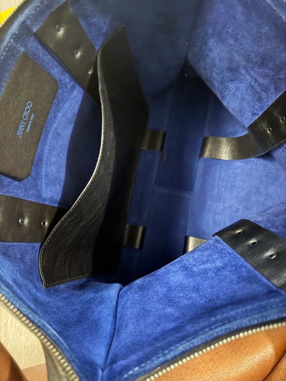 Jimmy Choo Blue Suede Tote with Black Studded Handles - Picture 5 of 10